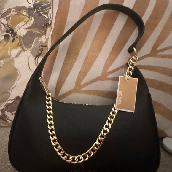 Michael Kors Black PIPER Tote, Shoulder Bag With Chain Accents Pebbled Leather - Picture 13 of 16